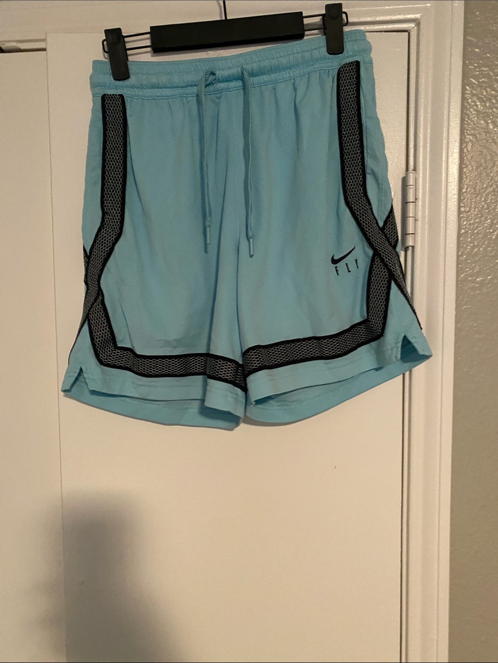 Nike Light Blue Mesh-Trim Women’s Athletic Shorts